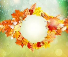 Autumn leaves frame with blurs background vector 01