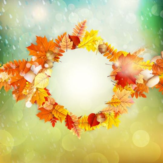 Autumn leaves frame with blurs background vector 01