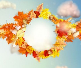 Autumn leaves frame with blurs background vector 02