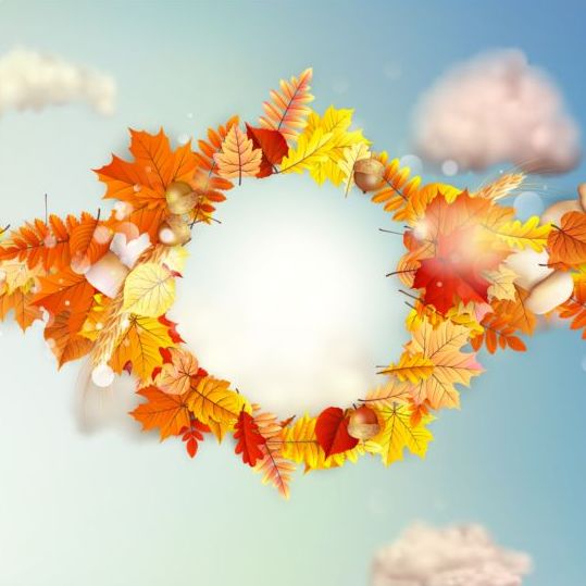 Autumn leaves frame with blurs background vector 02