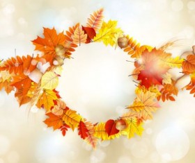 Autumn leaves frame with blurs background vector 03