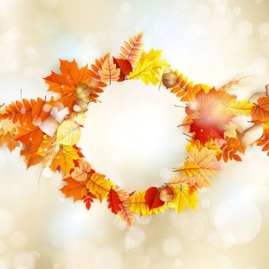 Autumn leaves frame with blurs background vector 03