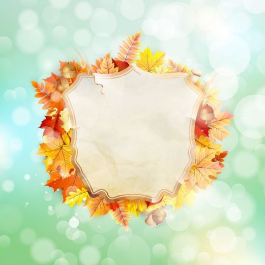 Autumn leaves frame with blurs background vector 04