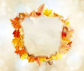 Autumn leaves frame with blurs background vector 05