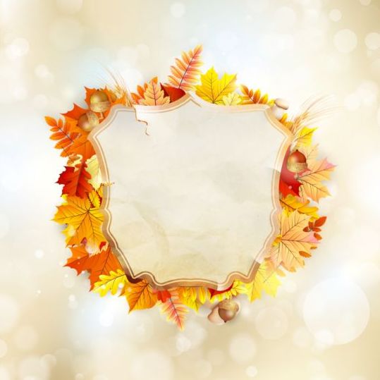 Autumn leaves frame with blurs background vector 05