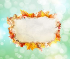 Autumn leaves frame with blurs background vector 06