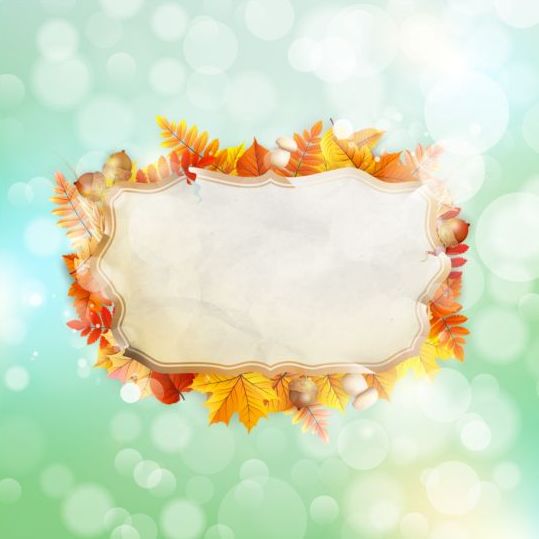 Autumn leaves frame with blurs background vector 06