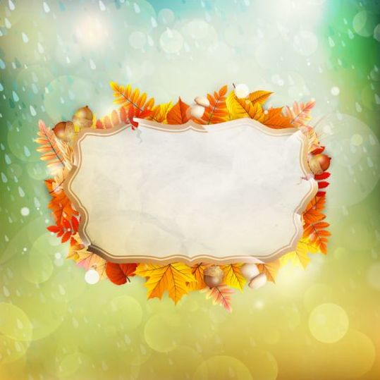 Autumn leaves frame with blurs background vector 07