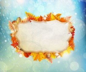 Autumn leaves frame with blurs background vector 08
