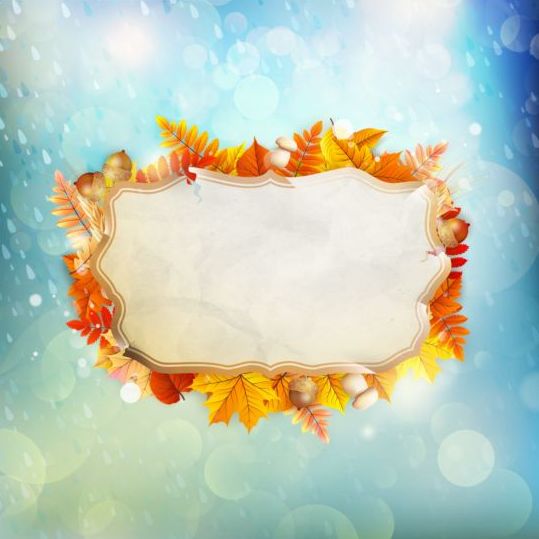 Autumn leaves frame with blurs background vector 08