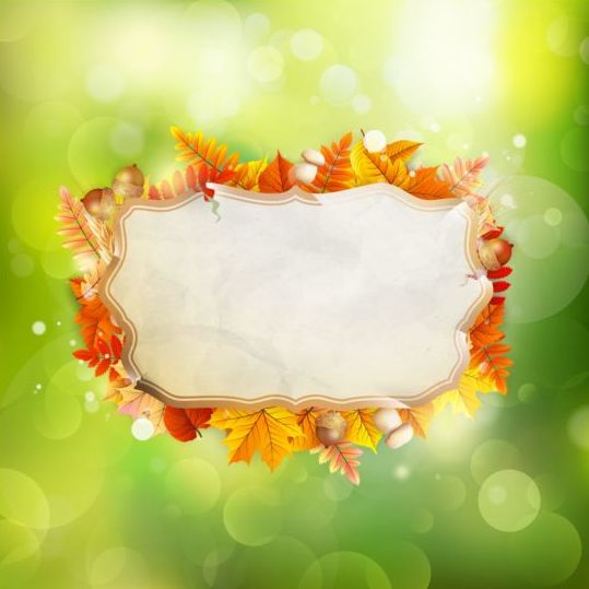 Autumn leaves frame with blurs background vector 09