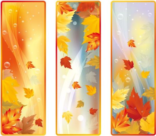 Autumn leaves with bubble vector banners