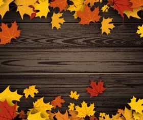 Autumn leaves with dark wooden background vector
