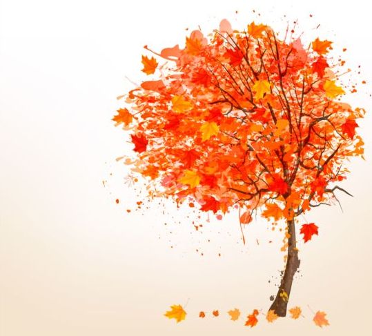 Autumn leaves with tree vector background