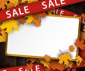 Autumn sale with leaves and wooden background vector