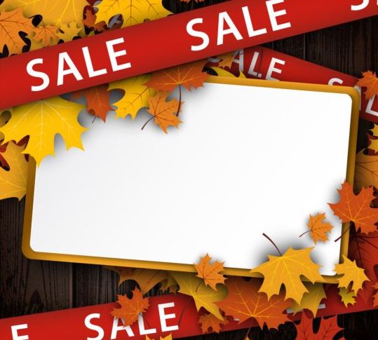 Autumn sale with leaves and wooden background vector