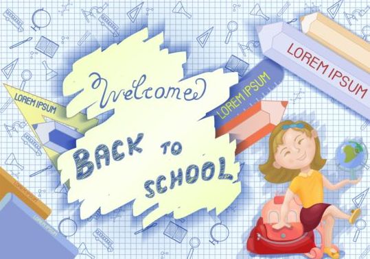 Back to school background with stationery pattern vector 02