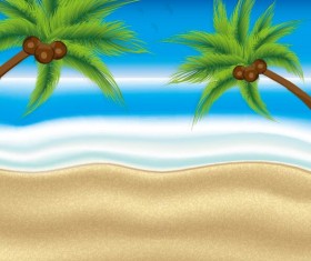 Beaches and palm trees with sea background vector 01