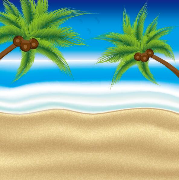 Beaches and palm trees with sea background vector 01