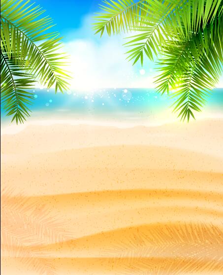 Beaches and palm trees with sea background vector 02