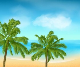 Beaches and palm trees with sea background vector 03
