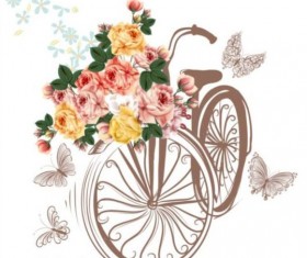 Beautiful bicycles with realistic roses wedding card vector 02