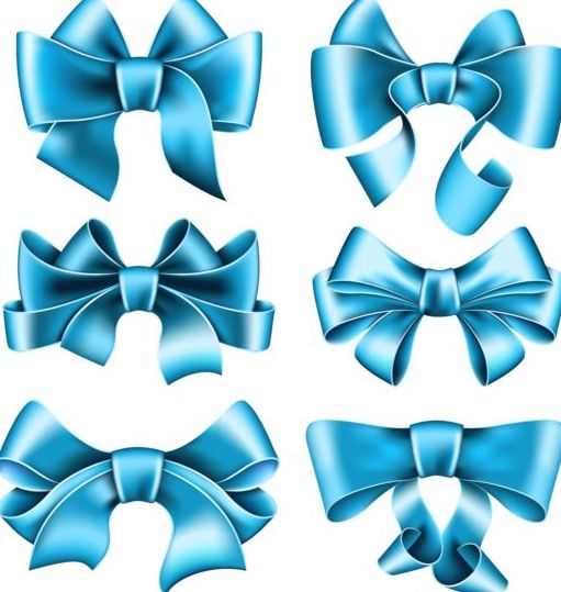 Beautiful blue bow design vector set 02