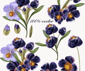 Beautiful purple flowers vintage style vector