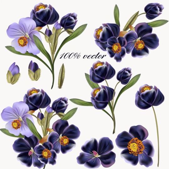 Beautiful purple flowers vintage style vector