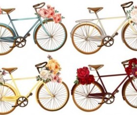Bicycles with roses flower vector material