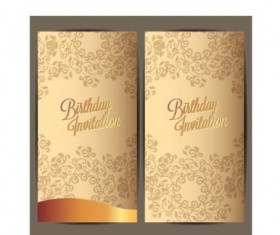 Birthday invitation card with golden floral vector 03