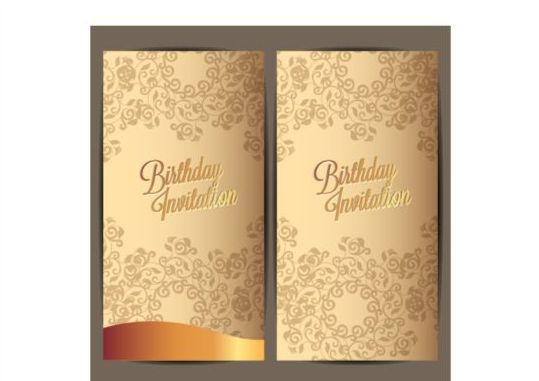 Birthday invitation card with golden floral vector 03