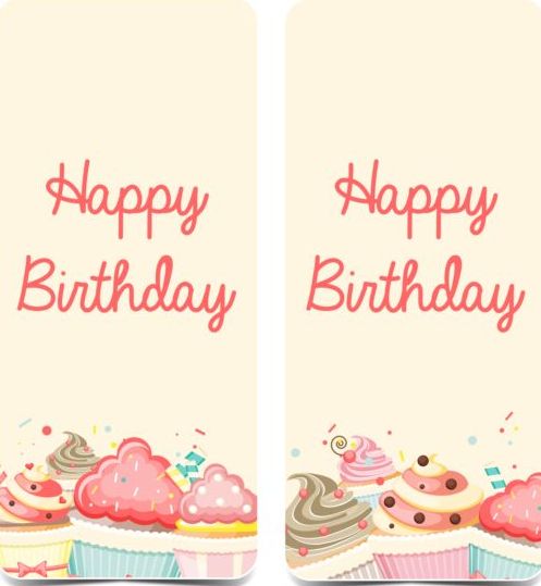 Birthday vertical banner with cupcake vector
