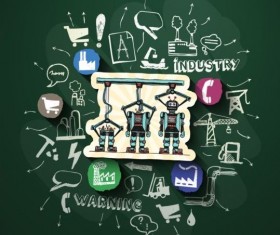 Blackboard background with industry elements vector