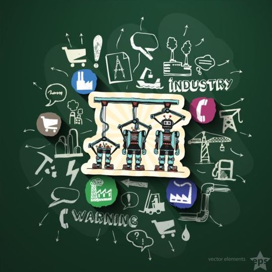 Blackboard background with industry elements vector