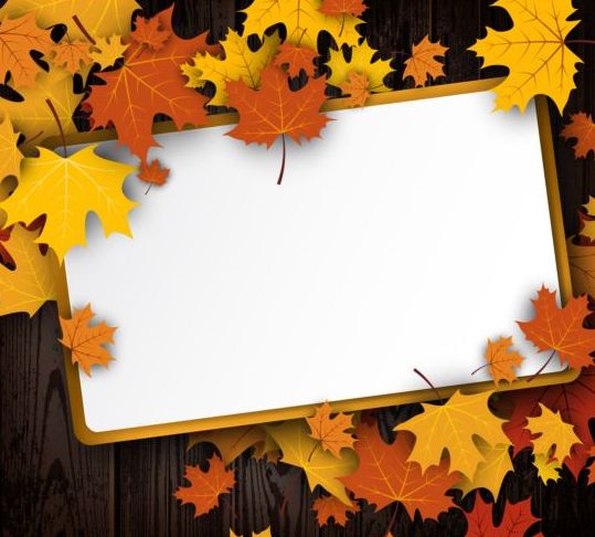 Blank paper and autumn leaves background vector