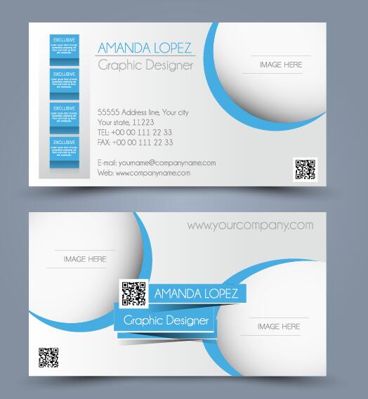 Blue abstract business cards vector set 01