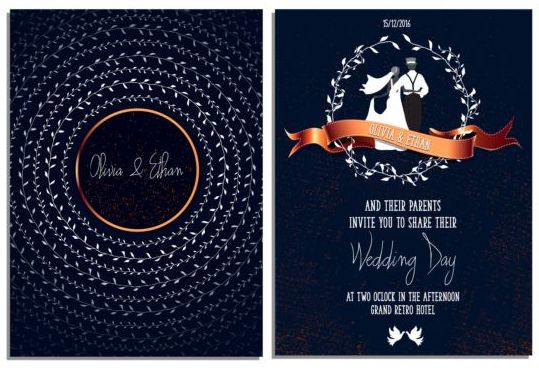 Blue styles wedding invitation card vectors 01