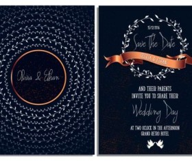 Blue styles wedding invitation card vectors 02