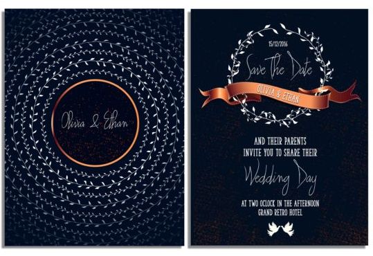 Blue styles wedding invitation card vectors 02