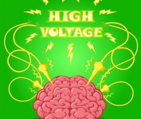 Brain with electrodes cartoon style vector 02