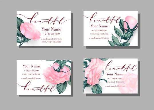 Business card with pink flower vector