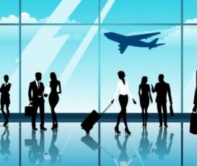 Business travel with businessman silhouetter vector 01