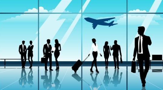 Business travel with businessman silhouetter vector 01