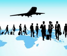 Business travel with businessman silhouetter vector 02