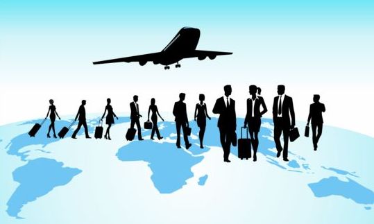 Business travel with businessman silhouetter vector 02