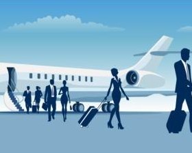 Business travel with businessman silhouetter vector 03