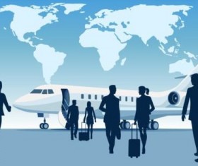 Business travel with businessman silhouetter vector 04