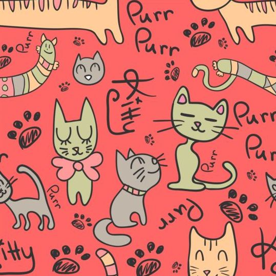 Cartoon cat seamless pattern vector free download