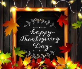 Chalkboard frame with autumn leaves and wooden background 10